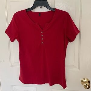 Red v-neck t-shirt with buttons